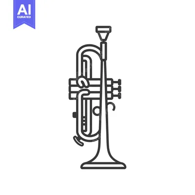 Premium design asset: Black and White Line Art Illustration of a Trumpet
