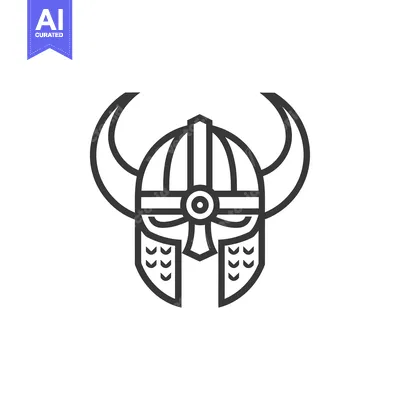 Aset premium populer: Black and White Line Art Illustration of a Viking Helmet