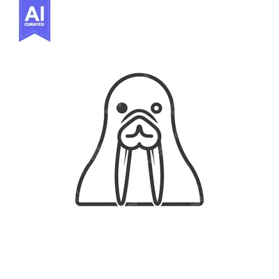 Aset desain premium: Black and White Line Art Illustration of a Walrus