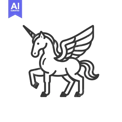 Popular premium asset: Black and white line art illustration of a winged unicorn