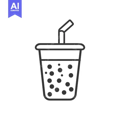 Aset premium populer: Black and White Line Art Illustration of Bubble Tea with a Straw