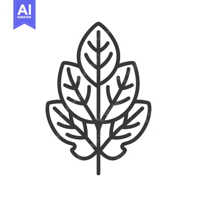 Premium design asset: Black and white line art illustration of four leaves with a stem