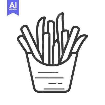 Aset desain premium: Black and White Line Art Illustration of French Fries in a Carton