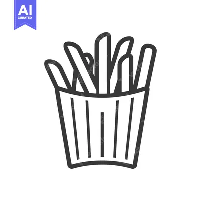 Premium design asset: Black and white line art illustration of french fries in a paper cup
