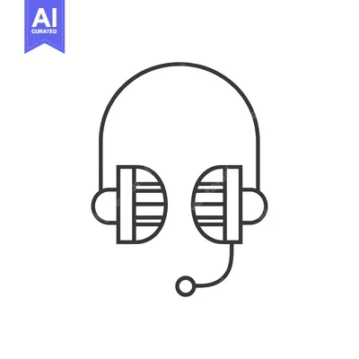 Premium design asset: Black and White Line Art Illustration of Headphones with a Microphone