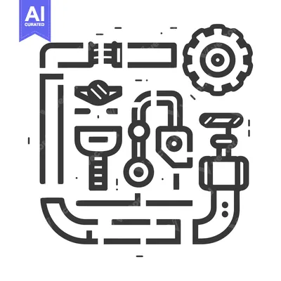 Aset desain premium: Black and White Line Art Illustration of Industrial Plumbing and Machi