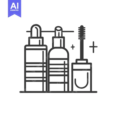 Aset premium populer: Black and white line art illustration of makeup products