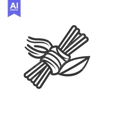 Aset desain premium: Black and White Line Art Illustration of Tied Spaghetti Noodles with a