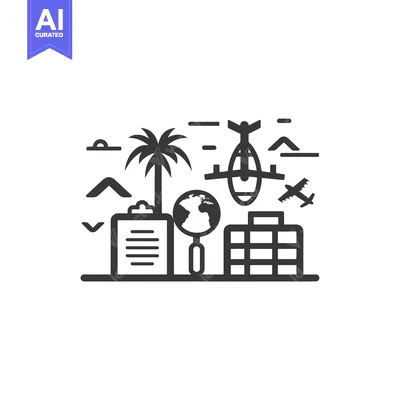 Popular premium asset: Black and white line art illustration of travel-related elements