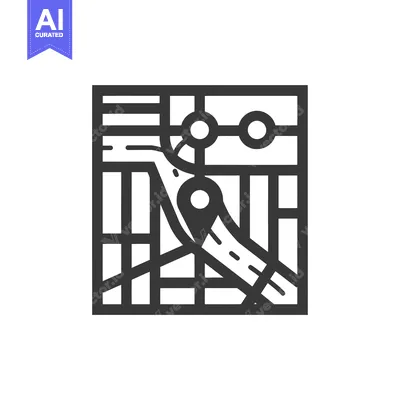 Aset desain premium: Black and White Line Art Map Icon