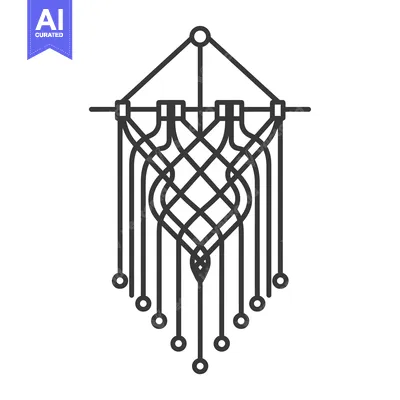 Aset desain premium: Black and White Line Art of a Knotted Macrame Hanging