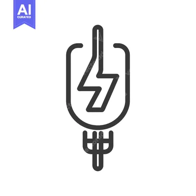 Aset desain premium: Black and White Line Art of a Lightning Bolt Inside a Plug Icon