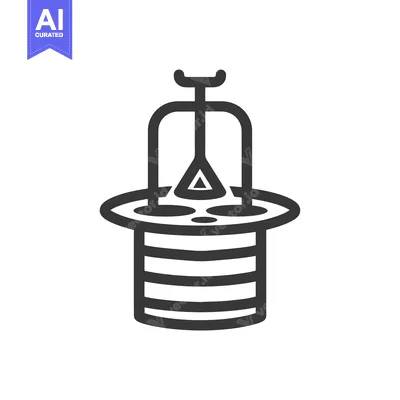 Black and White Line Art of a Magic Trick with a Hat and a Wand