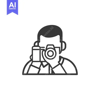 Aset desain premium: Black and White Line Art of a Person Taking a Picture