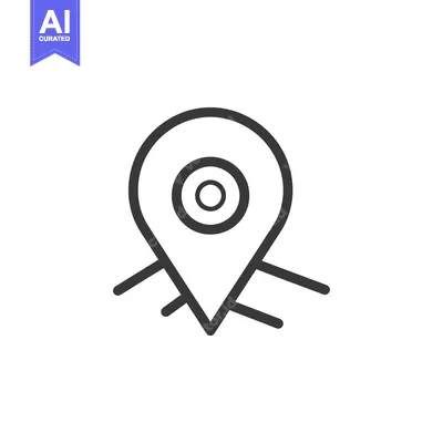 Aset desain premium: Black and white line art of a pin location with three lines