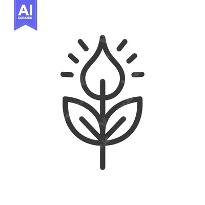 Aset premium populer: Black and White Line Art of a Plant with Two Leaves and a Single Bloss