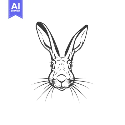 Premium design asset: Black and White Line Art of a Rabbit's Face