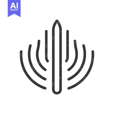 Premium design asset: Black and white line art of a tall object with curved lines around it