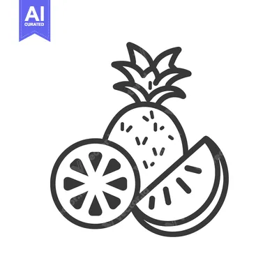 Aset premium populer: Black and White Line Art of Pineapple, Orange, and Watermelon Slices