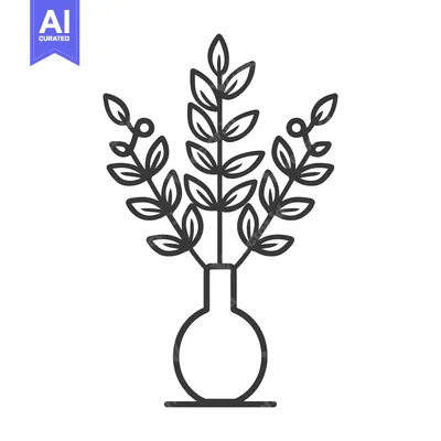 Premium design asset: Black and White Line Art of Three Branches in a Vase