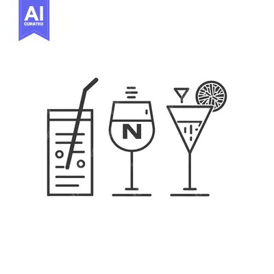 Aset premium populer: Black and White Line Art of Three Different Drink Glasses