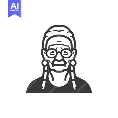 Aset premium populer: Black and White Line Art Portrait of an Elderly Person with Glasses an