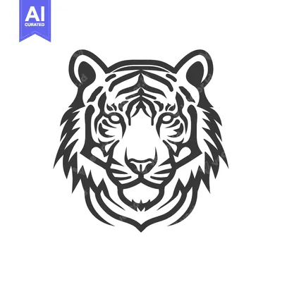 Aset premium populer: Black and White Line Art Tiger Head Illustration