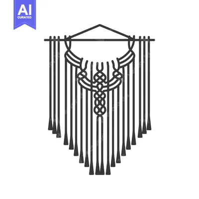Aset desain premium: Black and White Line Art Wall Hanging with Tassels