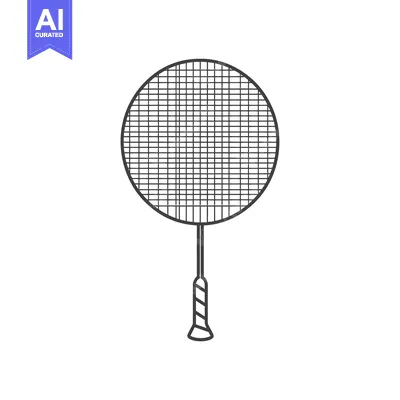 Black and White Line Drawing of a Badminton Racket
