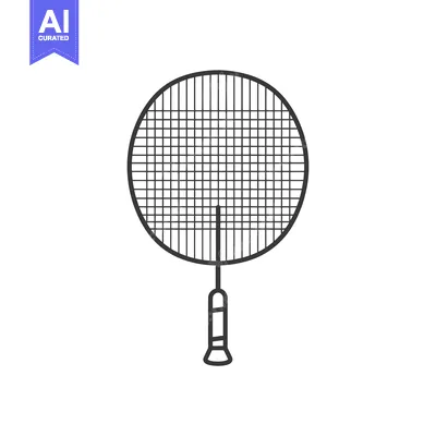 Aset premium populer: Black and White Line Drawing of a Badminton Racket