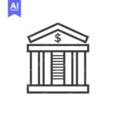 Aset premium populer: Black and white line drawing of a bank building with a dollar sign