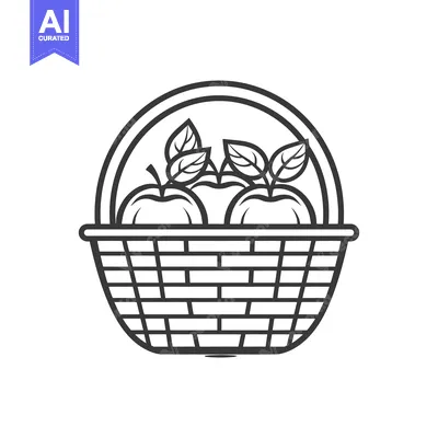 Aset premium populer: Black and White Line Drawing of a Basket of Apples