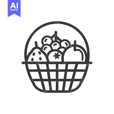 Aset premium populer: Black and White Line Drawing of a Basket of Fruit