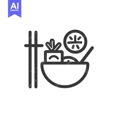 Aset premium populer: Black and White Line Drawing of a Bowl of Food with Chopsticks