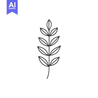 Aset desain premium: Black and White Line Drawing of a Branch with Five Leaves