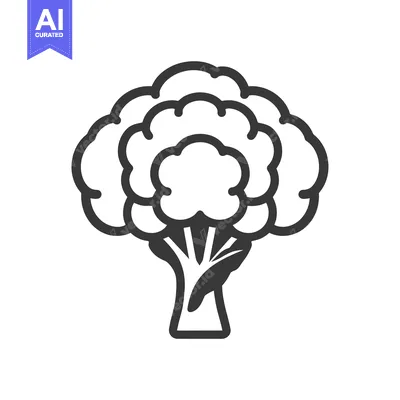 Premium design asset: Black and white line drawing of a broccoli floret