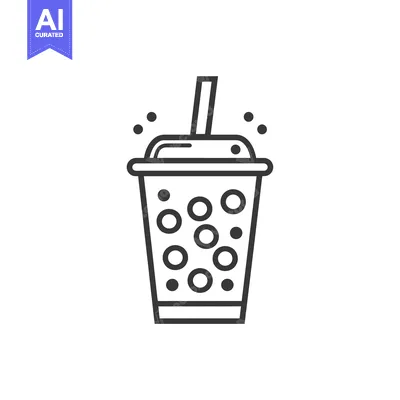 Aset desain premium: Black and White Line Drawing of a Bubble Tea Cup with a Straw