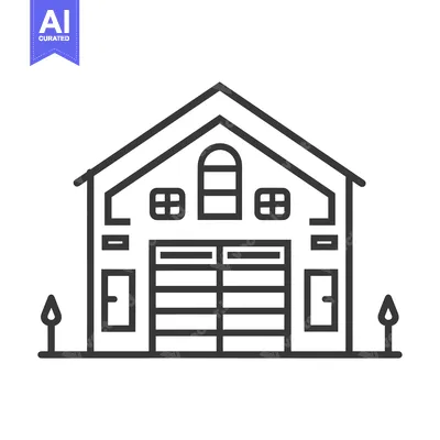 Premium design asset: Black and White Line Drawing of a Building with a Garage Door