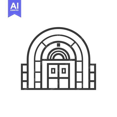Aset premium populer: Black and white line drawing of a building with an arched entrance