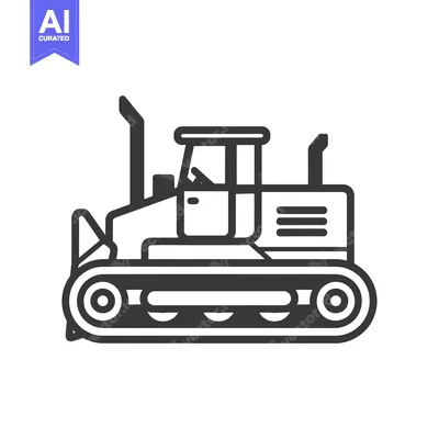 Aset desain premium: Black and White Line Drawing of a Bulldozer