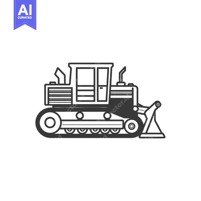 Premium design asset: Black and White Line Drawing of a Bulldozer