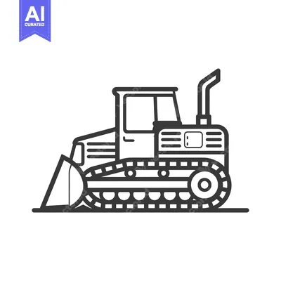 Aset desain premium: Black and White Line Drawing of a Bulldozer