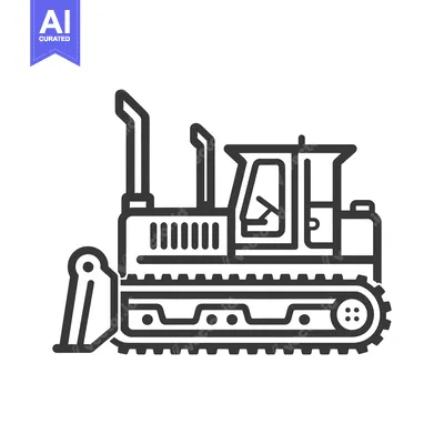 Black and White Line Drawing of a Bulldozer