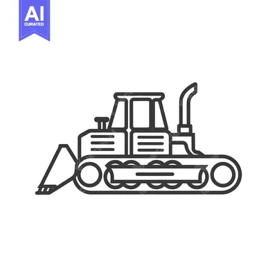 Premium design asset: Black and White Line Drawing of a Bulldozer