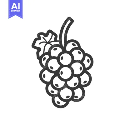 Aset desain premium: Black and white line drawing of a bunch of grapes
