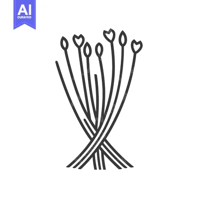 Aset desain premium: Black and white line drawing of a bunch of tied chives