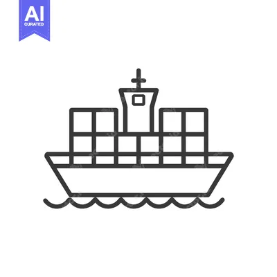 Aset premium populer: Black and White Line Drawing of a Cargo Ship with Containers