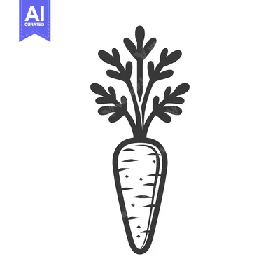 Premium design asset: Black and White Line Drawing of a Carrot with Greenery