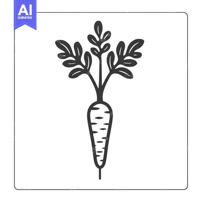 Popular premium asset: Black and White Line Drawing of a Carrot with Leaves