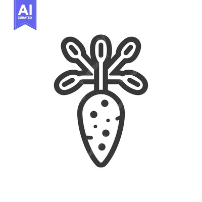 Popular premium asset: Black and White Line Drawing of a Carrot with Multiple Roots